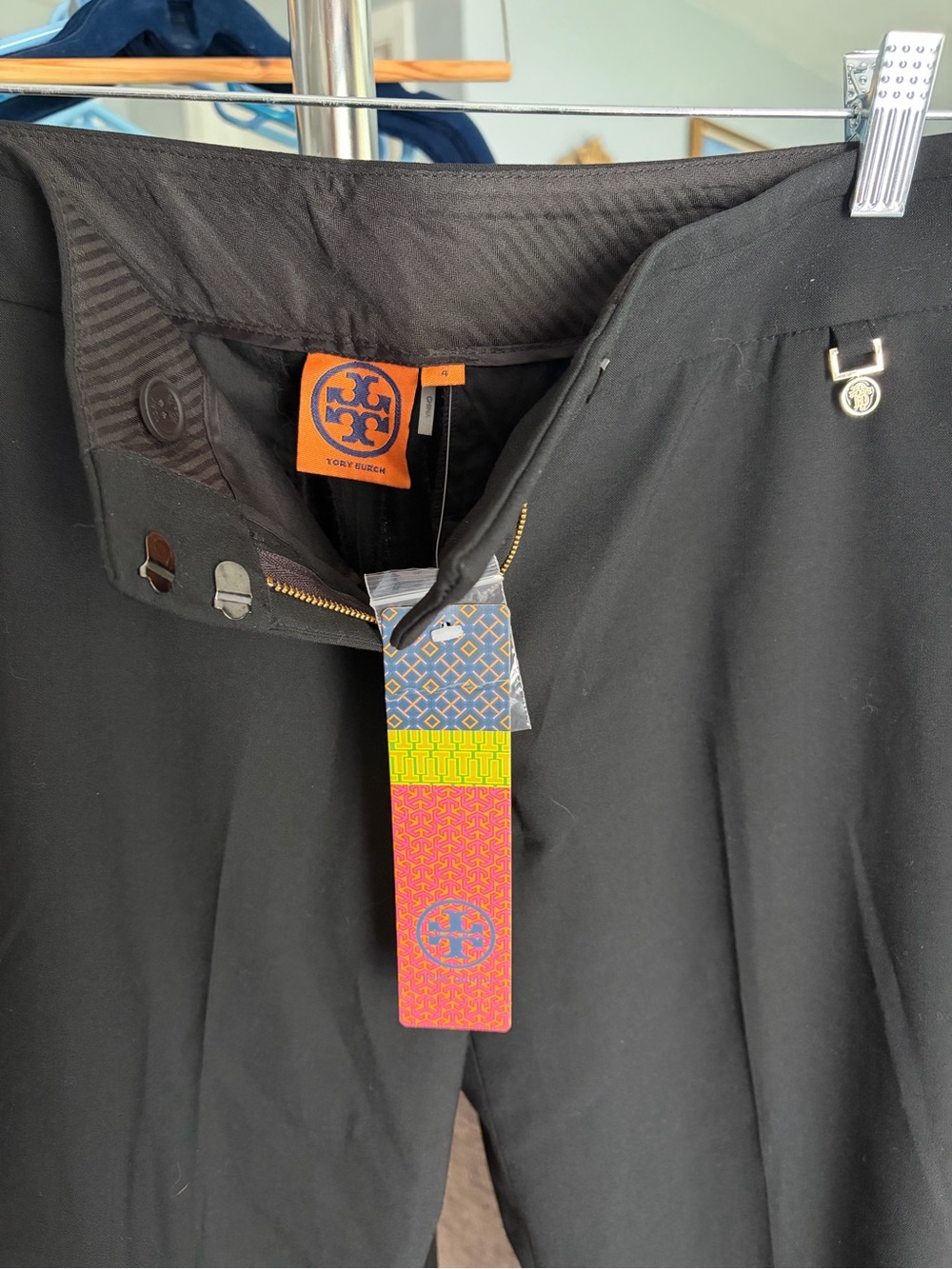 Tory Burch Black Trousers with Gold Logo Accent